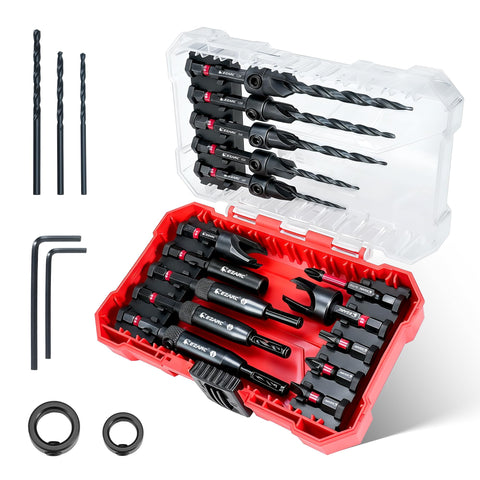 EZARC 22-piece countersink set in case for organized woodworking projects.