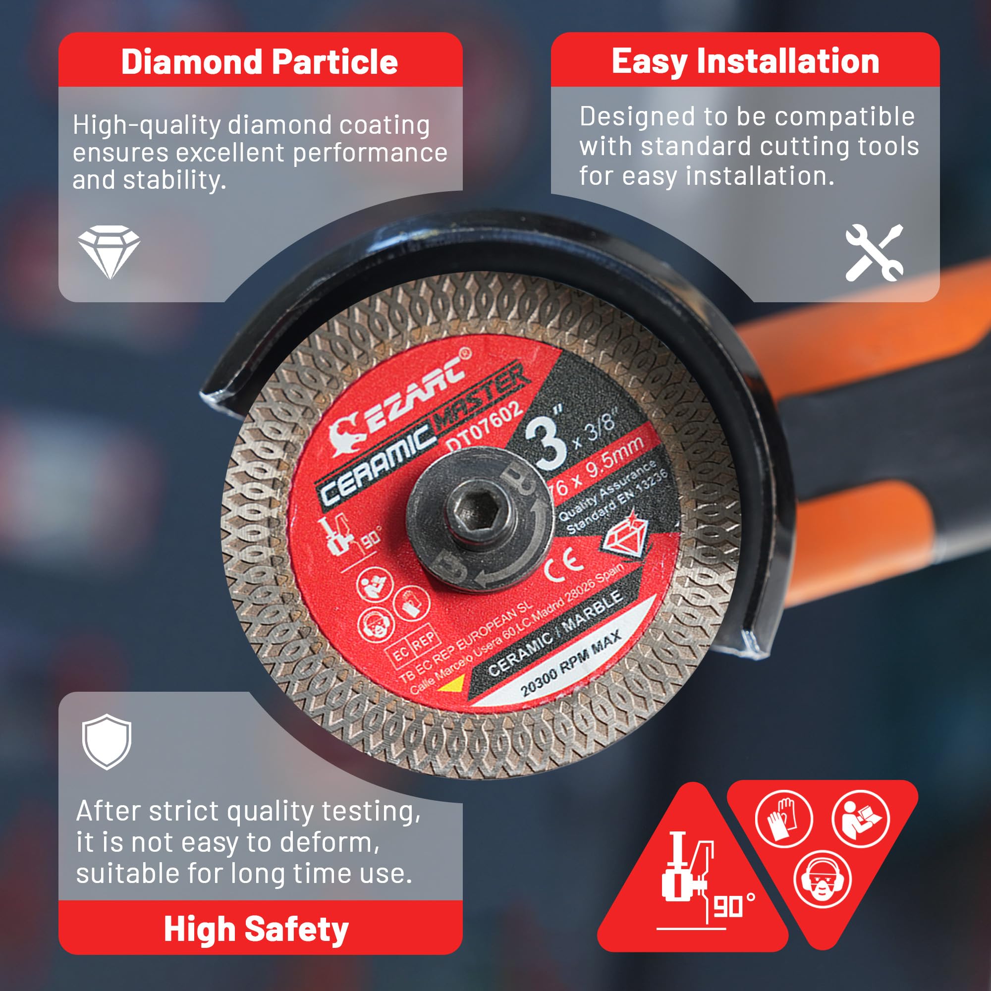EZARC blade delivering smooth burn-free marble edge cuts in practice.