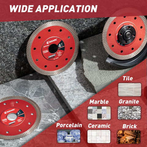 EZARC blade on angle grinder for precise tile cuts.