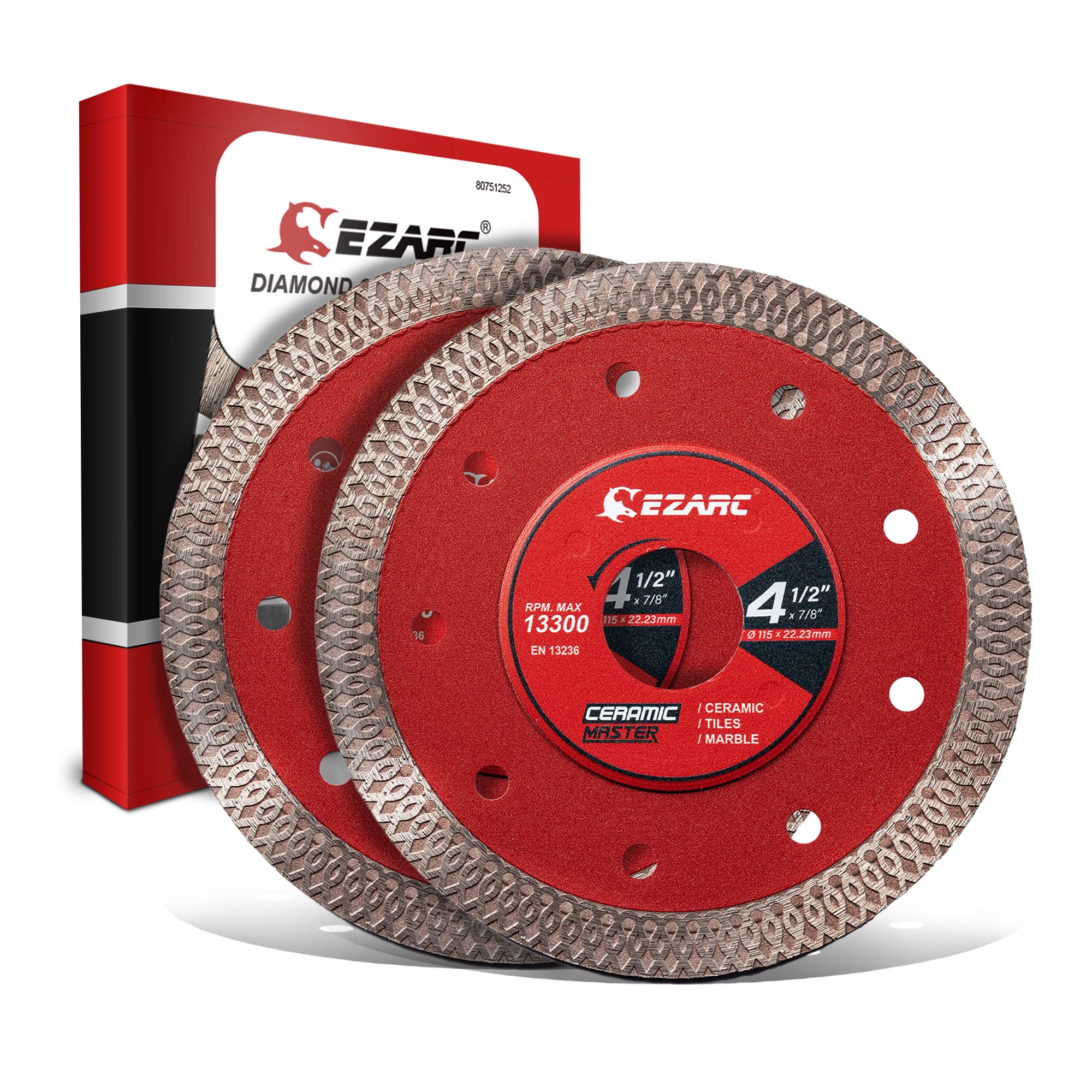 EZARC 4-1/2 inch blade cutting porcelain smoothly for precise results.