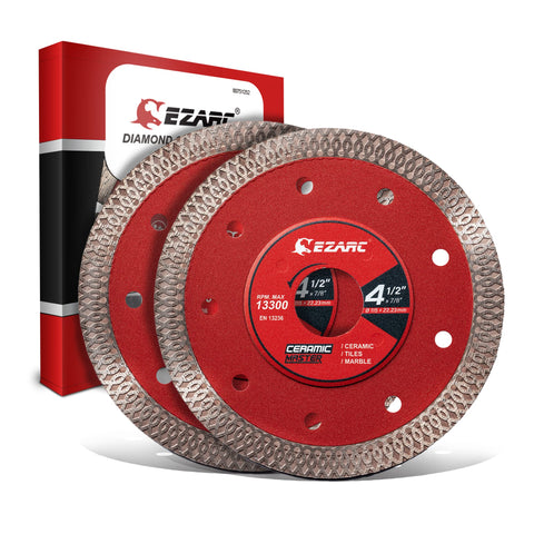 EZARC 4-1/2 inch blade cutting porcelain smoothly for precise results.