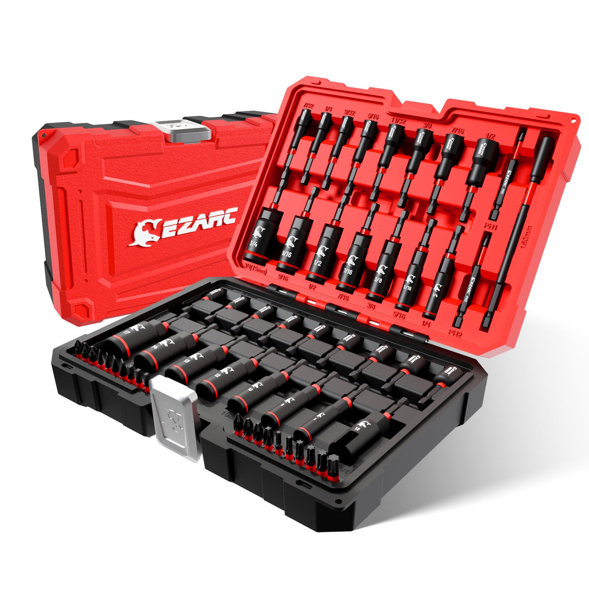 EZARC 55-piece magnetic impact nut driver set in case for portable organization