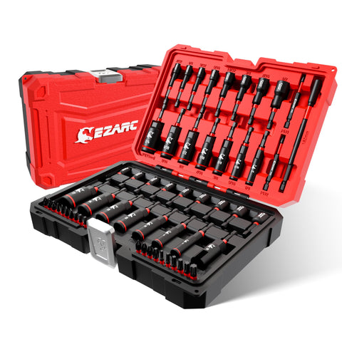 EZARC 55-piece magnetic impact nut driver set in case for portable organization