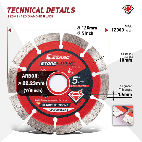 EZARC 5-inch blade with 7/8 inch arbor compatibility for versatile grinders