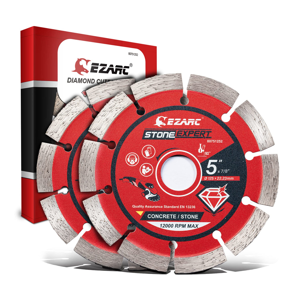 EZARC 5-inch segmented diamond blade at work on stone master material for clean, fast cuts