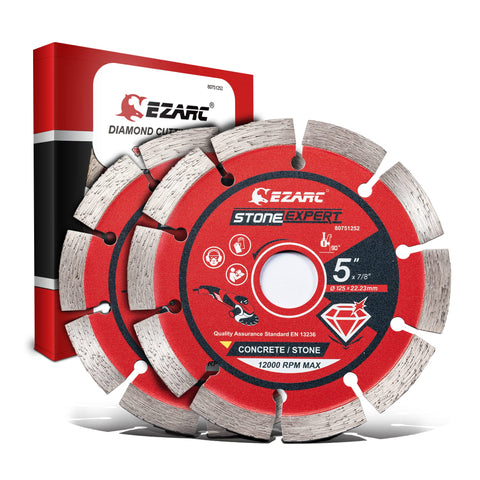 EZARC 5-inch segmented diamond blade at work on stone master material for clean, fast cuts