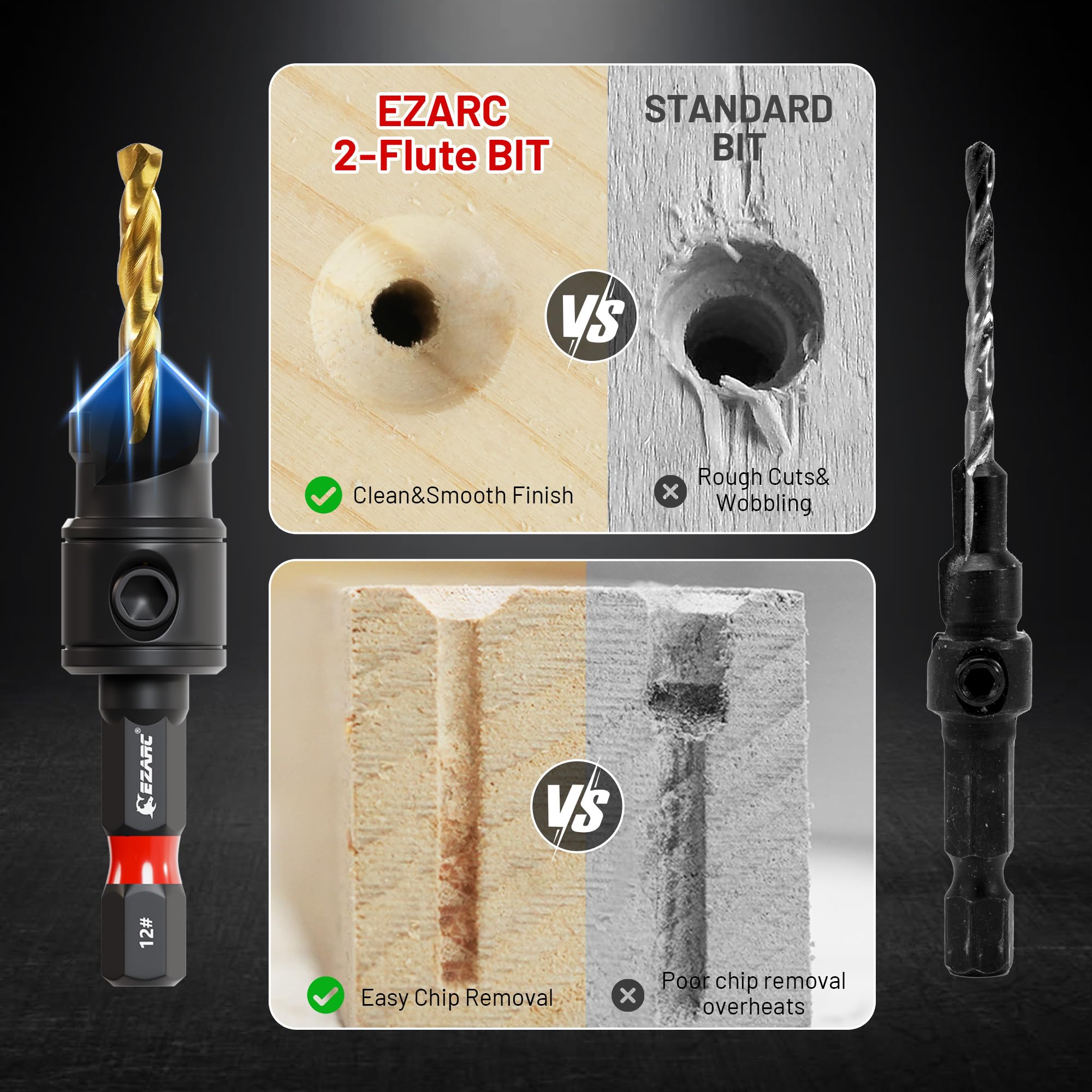EZARC 82-degree countersink angle for clean finishes on wood.