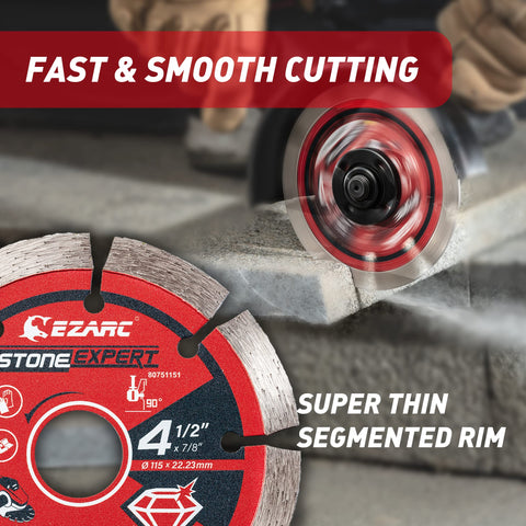EZARC angle grinder in action with diamond blade for masonry