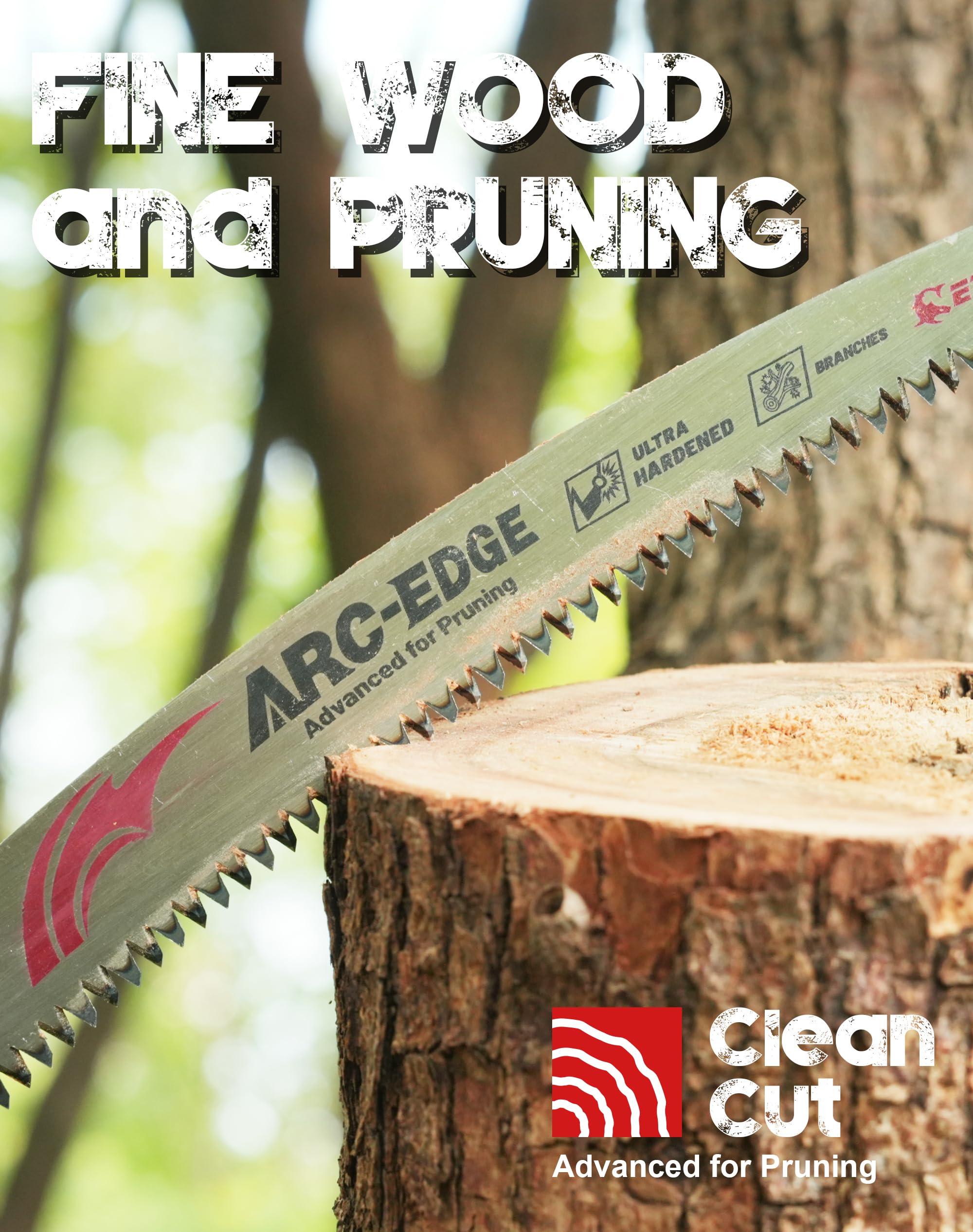 EZARC arc-edge design in action enabling smoother cuts through thick branches.
