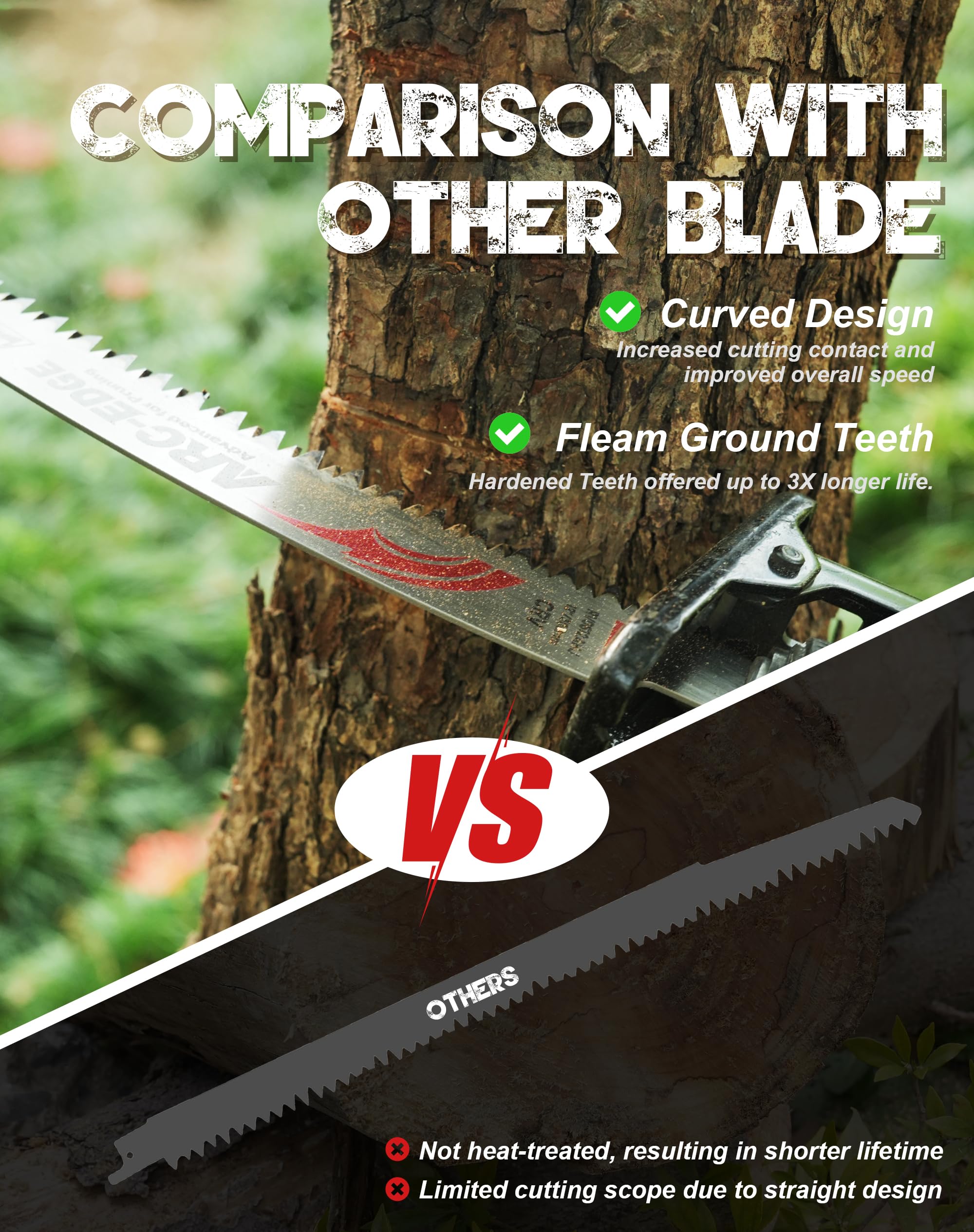 EZARC chrome vanadium polished steel blade for durable pruning performance.