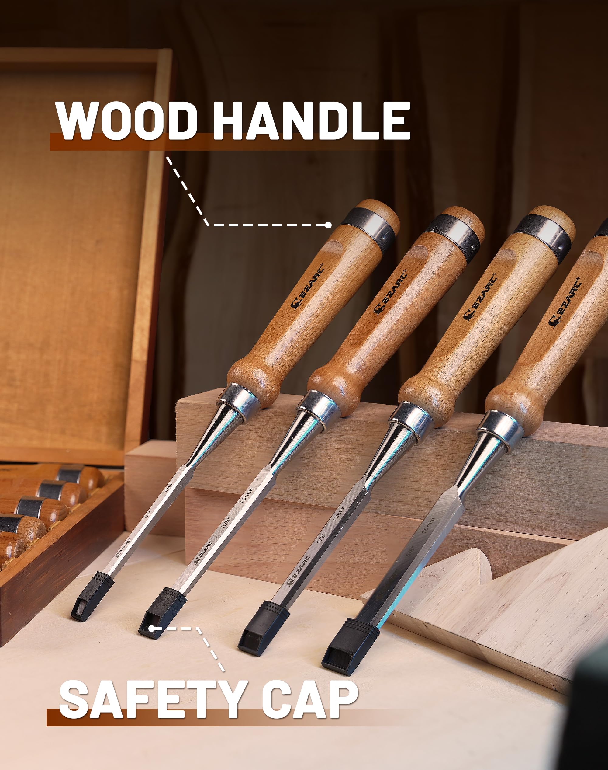 EZARC chrome-vanadium steel chisels stay sharp for clean mortises