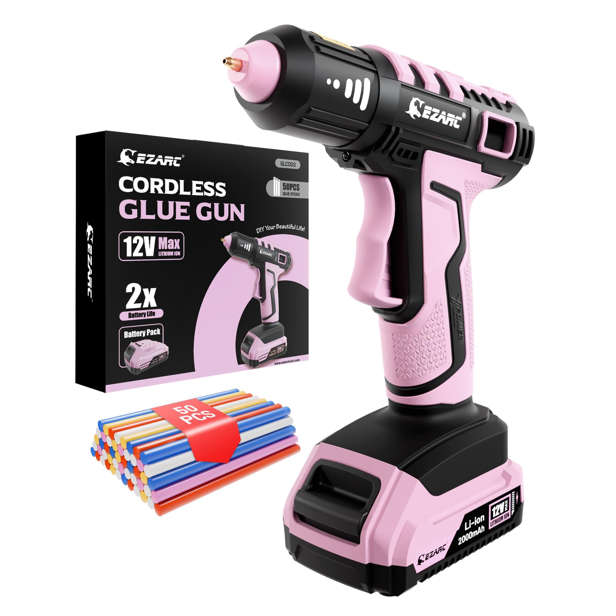 EZARC cordless hot glue gun in action with fast 15-second heat for quick projects.