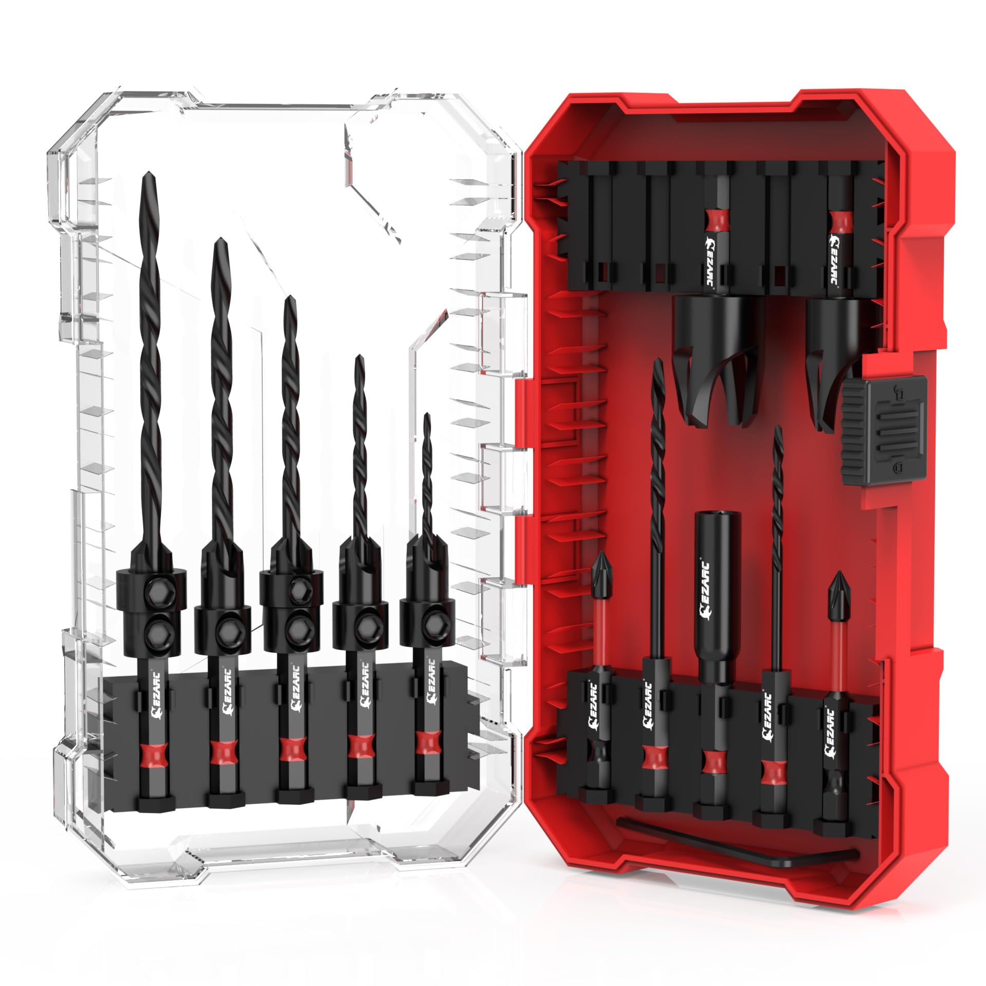 EZARC countersink drill bit set with tapered bits for clean screw seating.
