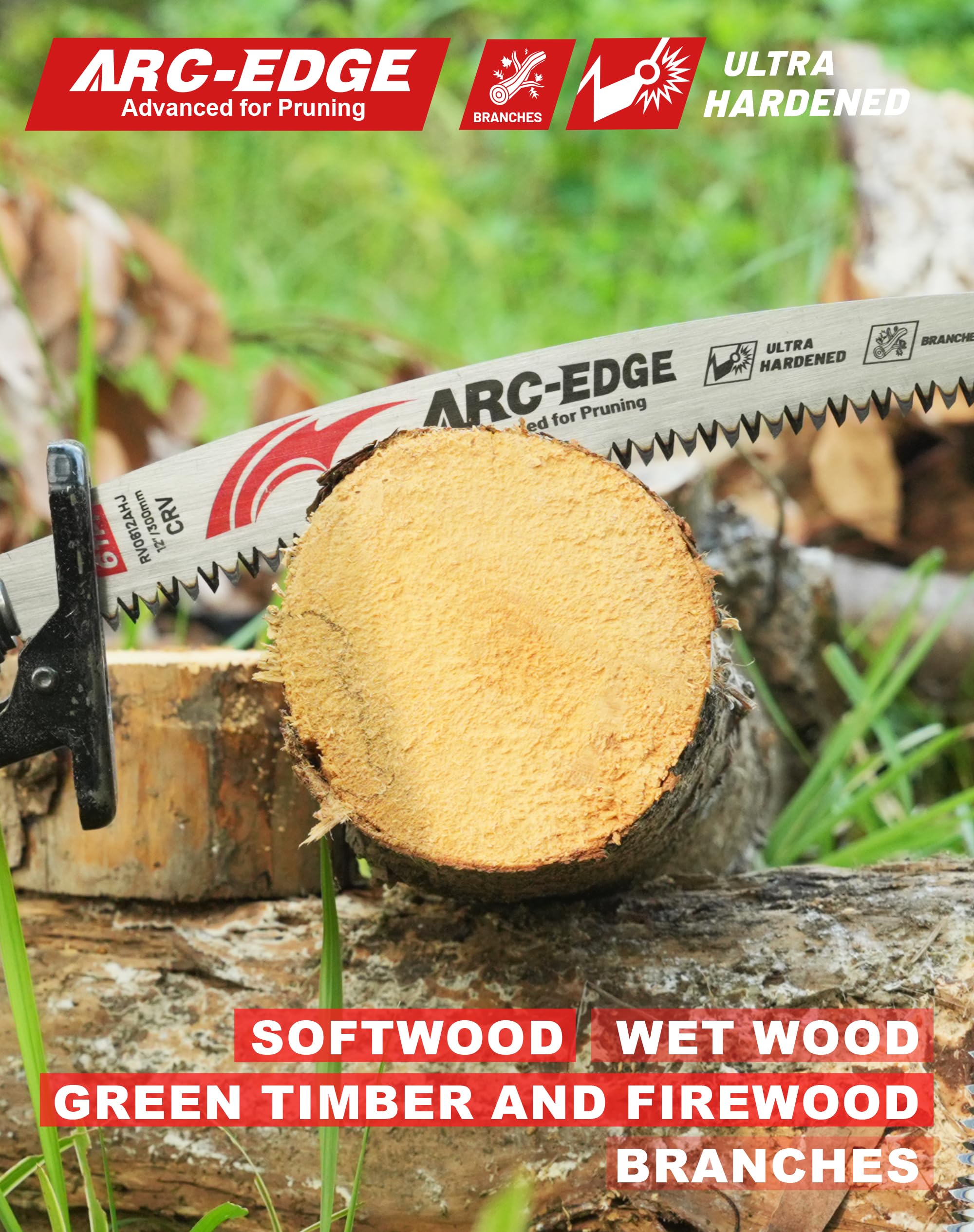 EZARC curved design enhances leverage and reduces blade binding during heavy pruning.