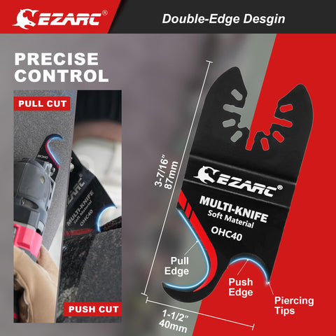 EZARC blades cut roofing shingles and carpet with speed and accuracy.