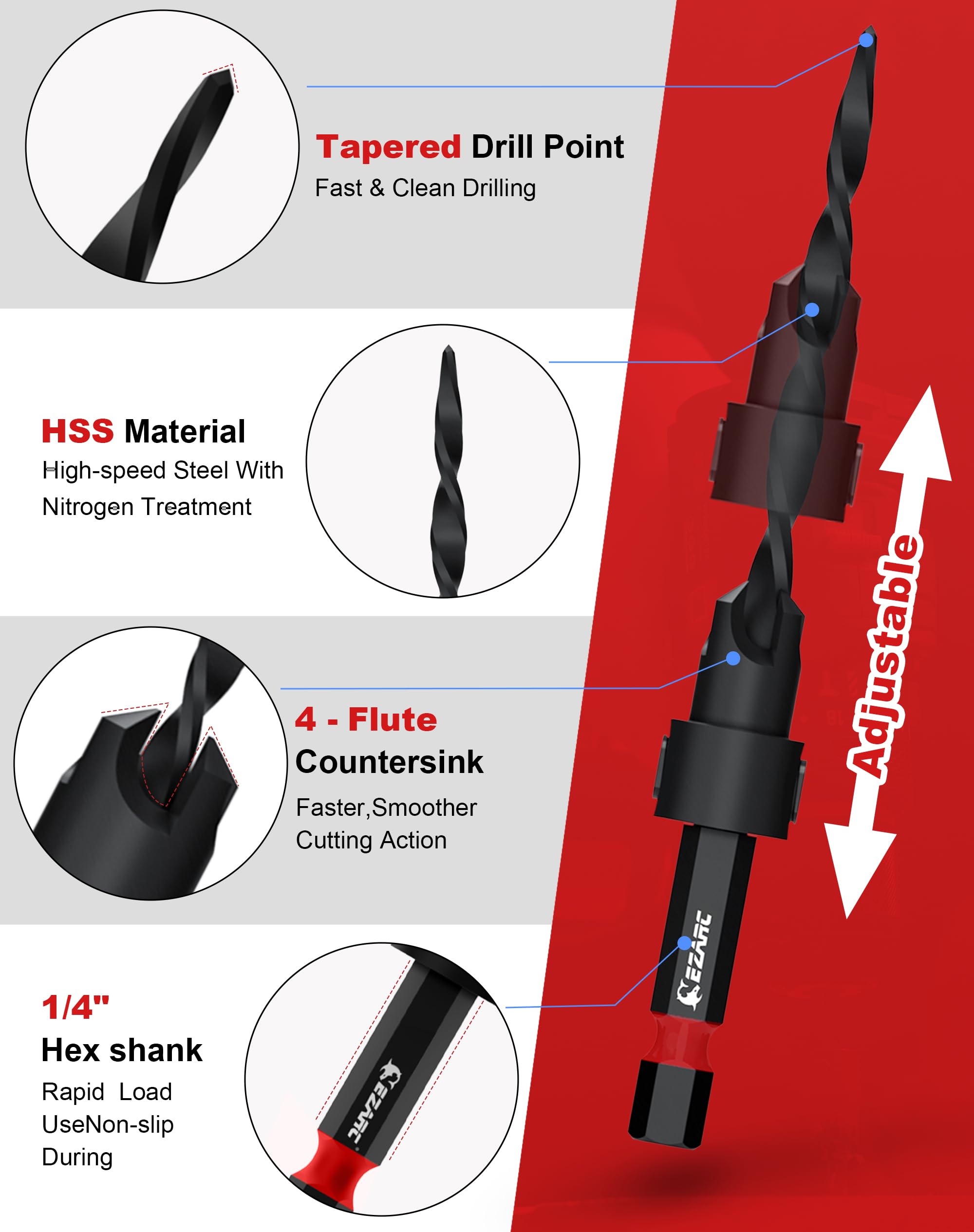 EZARC depth stop collars ensuring consistent countersink depth across pieces.