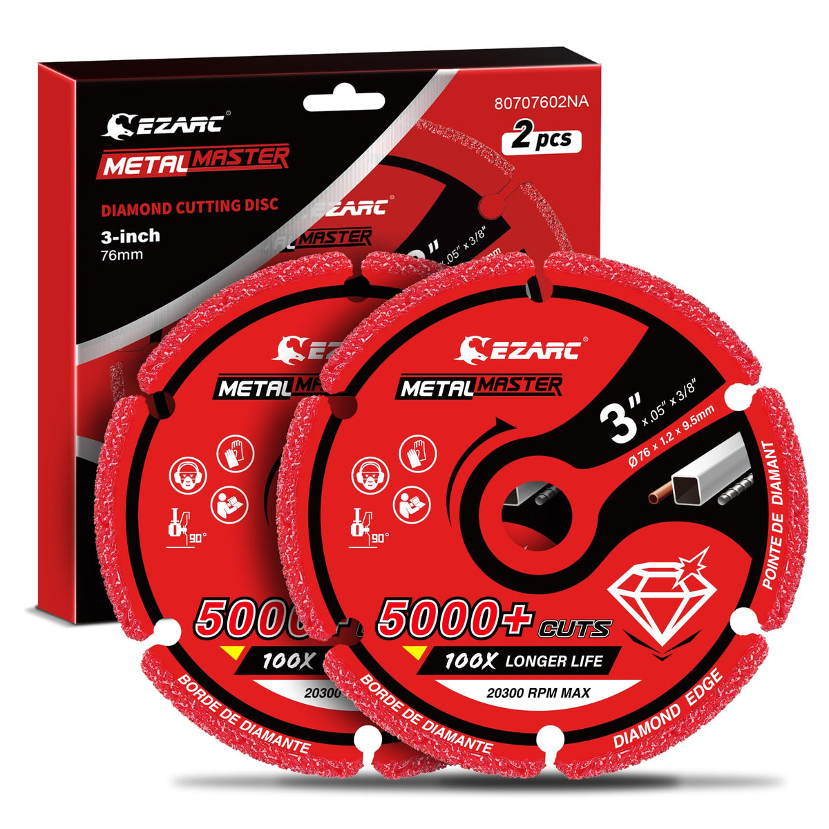 EZARC diamond cutting wheel for 3x3/8 inch, gray finish, long-lasting metal cuts.
