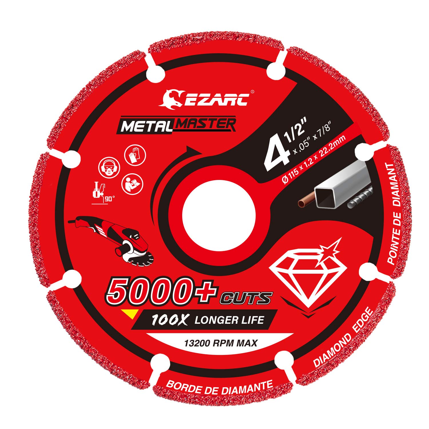 EZARC diamond cutting wheel for metal close-up highlighting dry-cut capability and durability