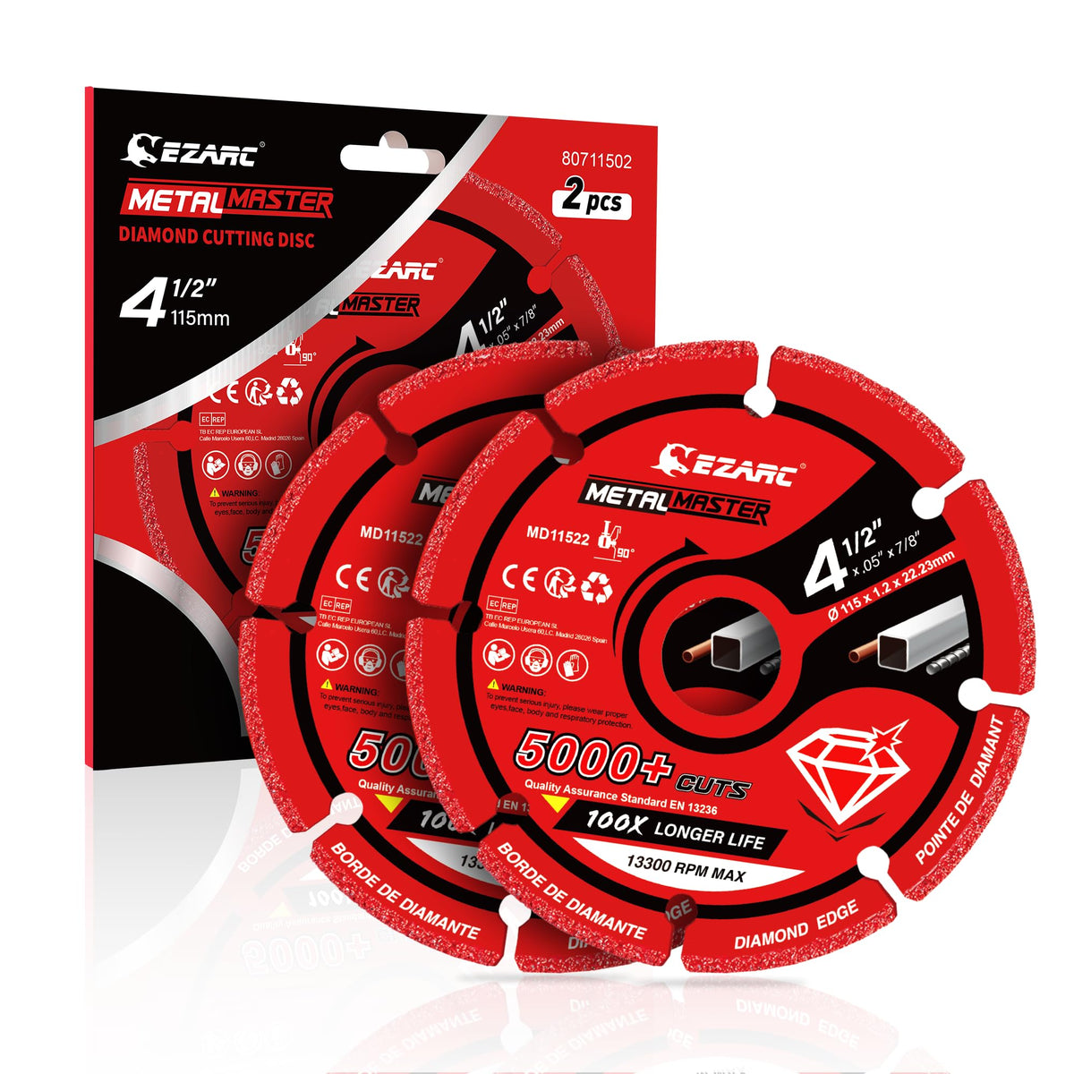 EZARC diamond cutting wheel for 4-1/2 in metal cuts with consistent diameter