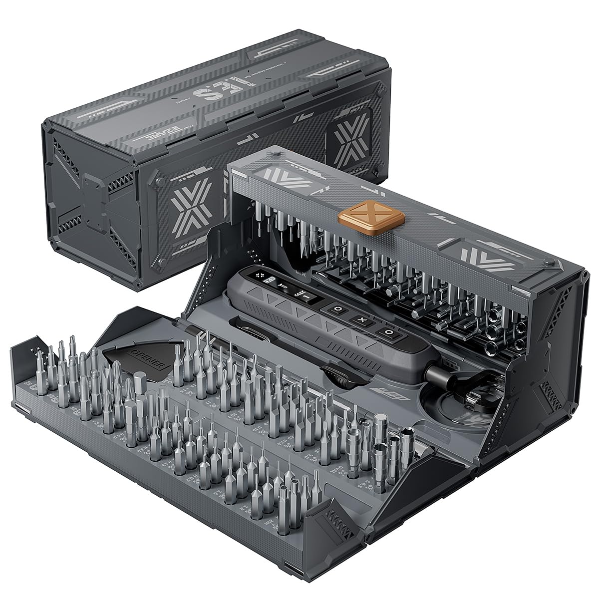 EZARC electric screwdriver set in compact case for precise electronics repairs