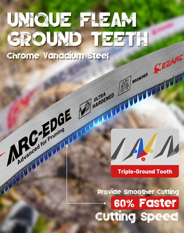 EZARC fleam-ground teeth with deep gullets for efficient cutting and longer life.