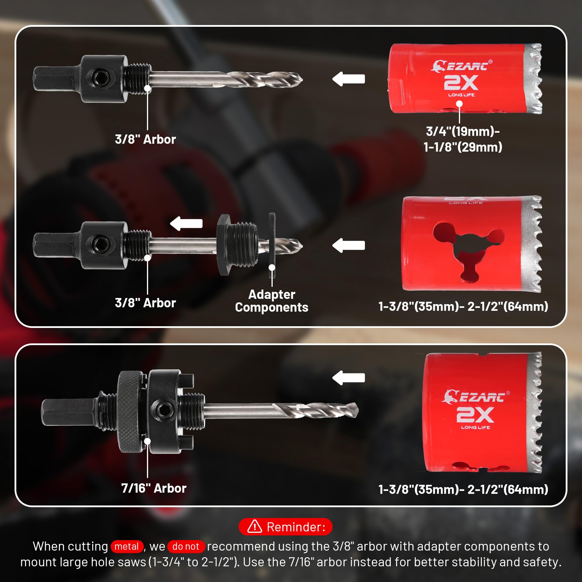 EZARC storage lid labels help sizes be identified quickly.