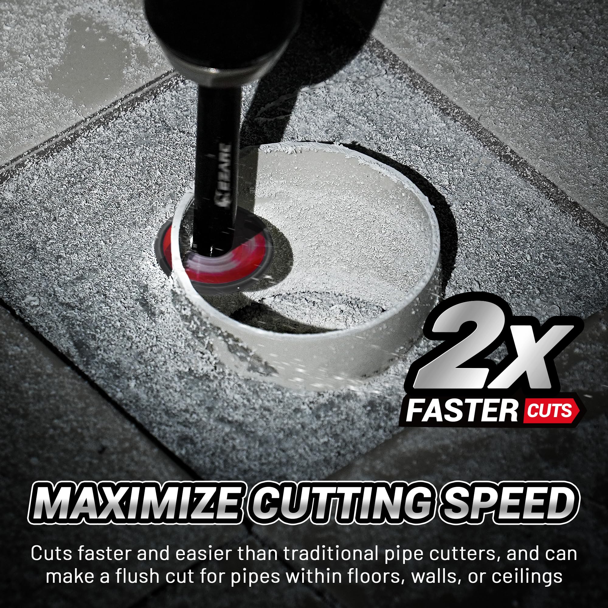 EZARC laser-etched dial gauge enables precise pipe cuts.