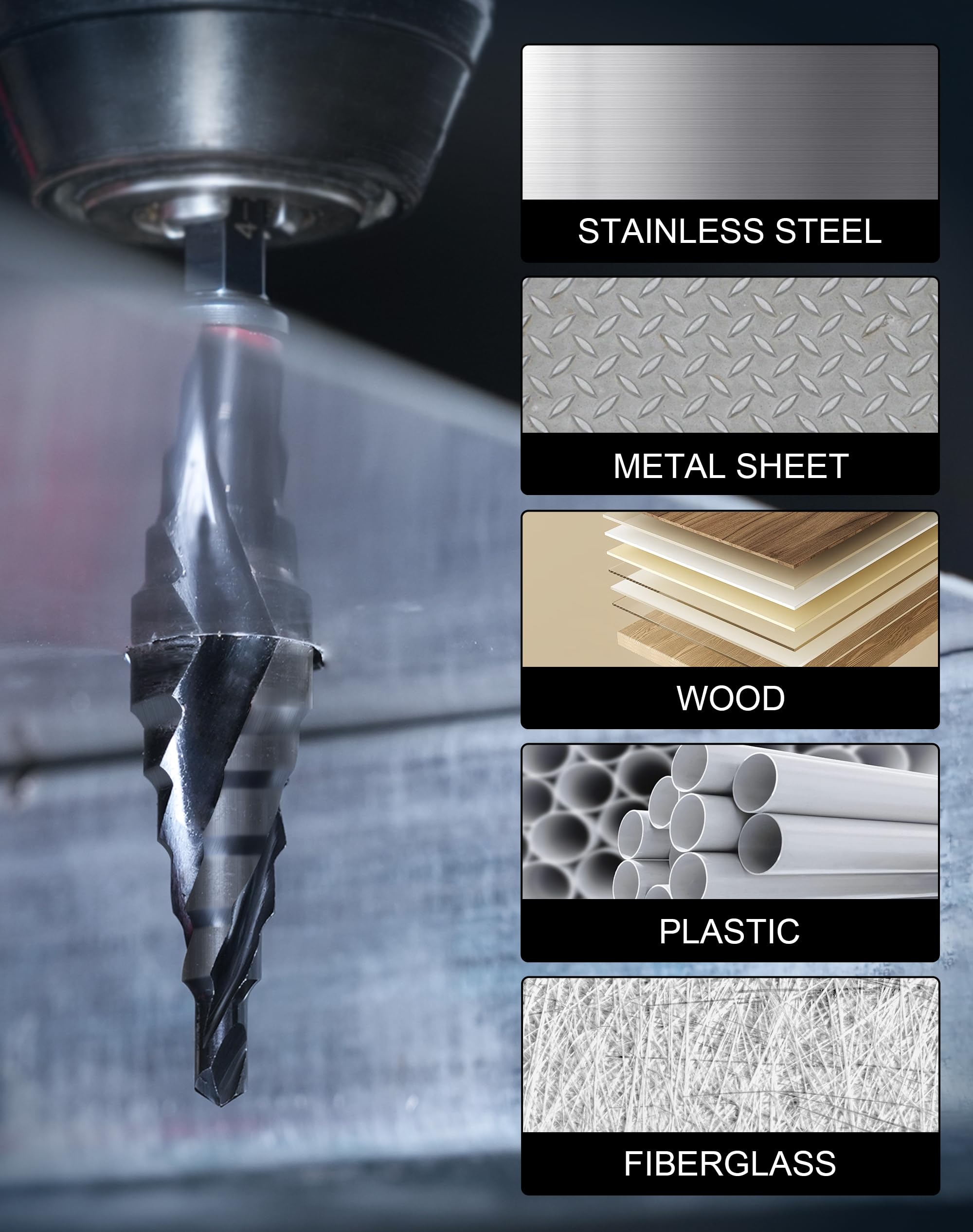 EZARC drill bit delivering clean holes in metal and stainless steel.