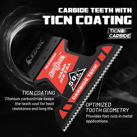 EZARC Obsidian carbide blade showing carbide teeth design for precise plunge cuts.
