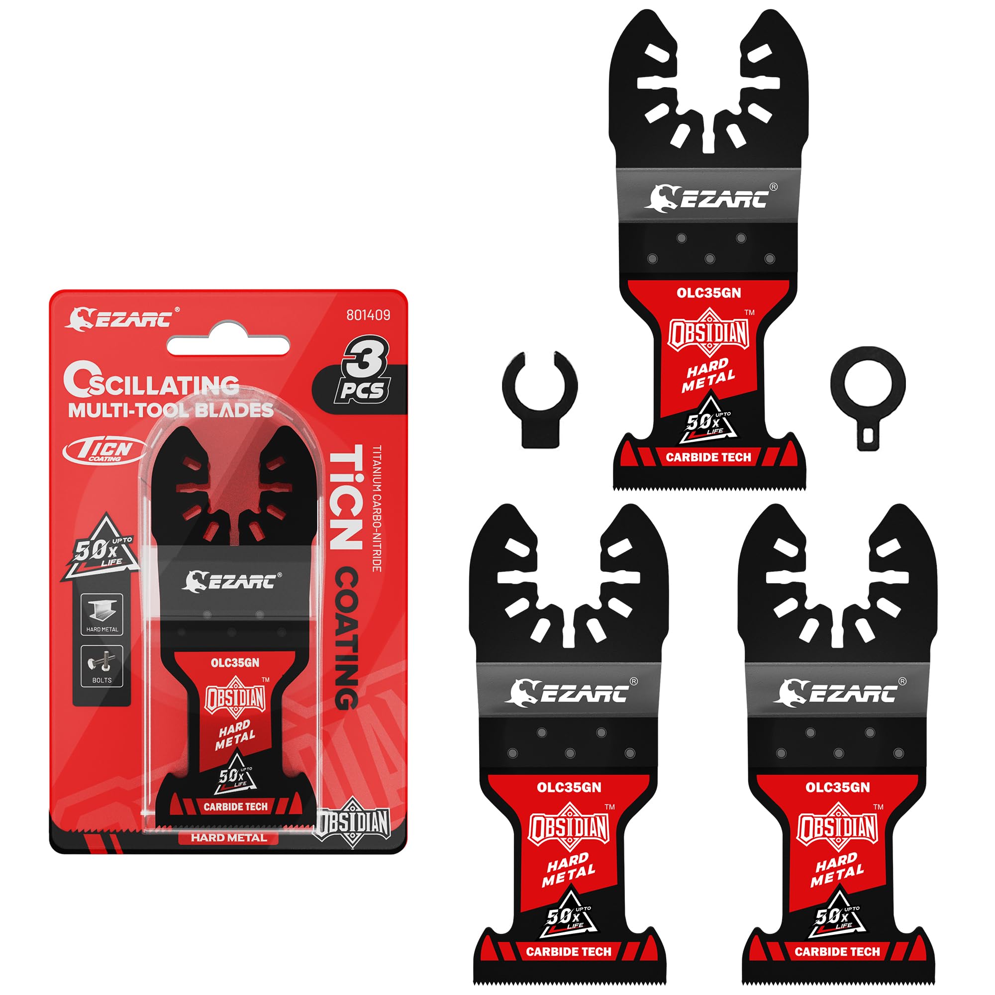 EZARC Obsidian carbide blade with TiCN coating for sharp cuts in hard metals.