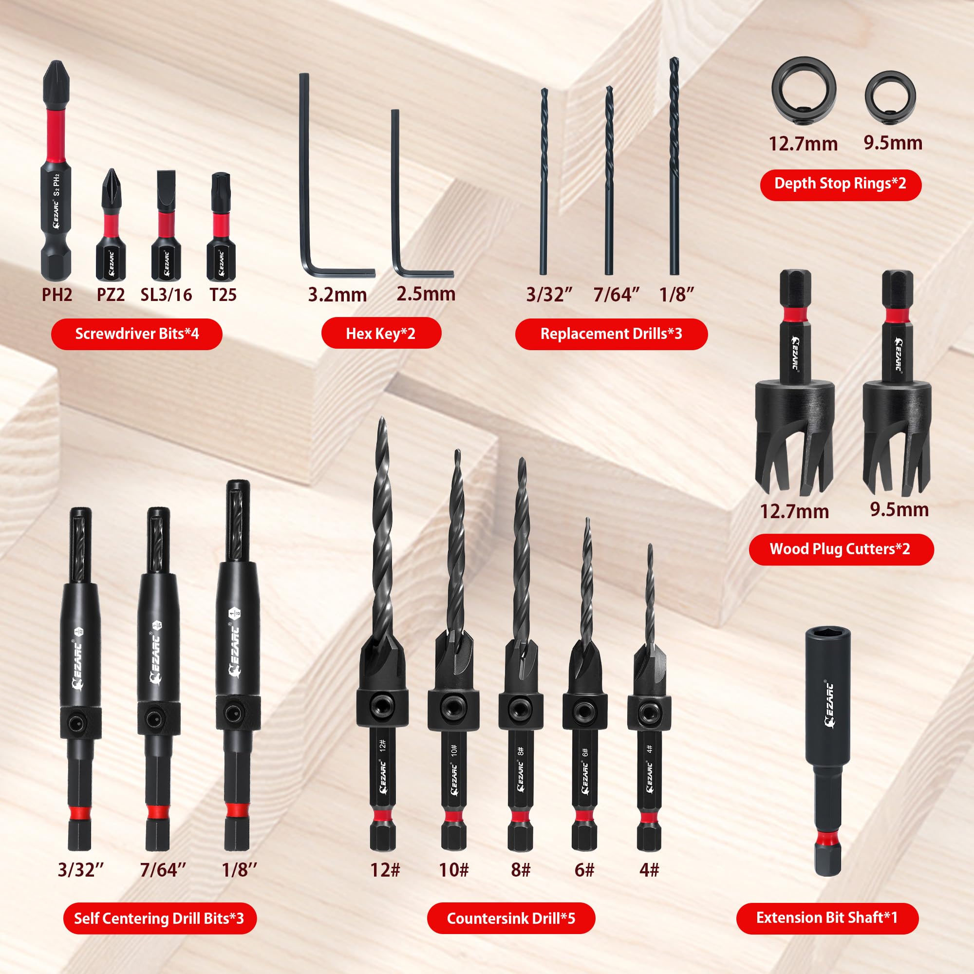 EZARC self-centering bits with precision guide for accurate, wobble-free drilling.
