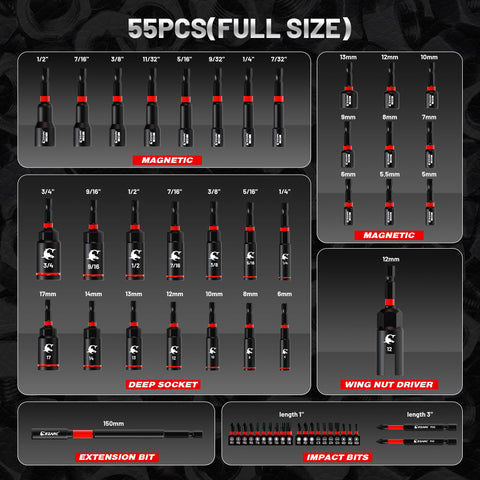EZARC shallow magnetic nut drivers arranged by size for fast grip