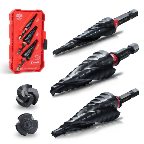 EZARC step drill bit with triple-flute design for stable metal drilling.