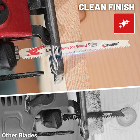 EZARC T308B blade close-up delivering smooth cuts on laminate and plywood.