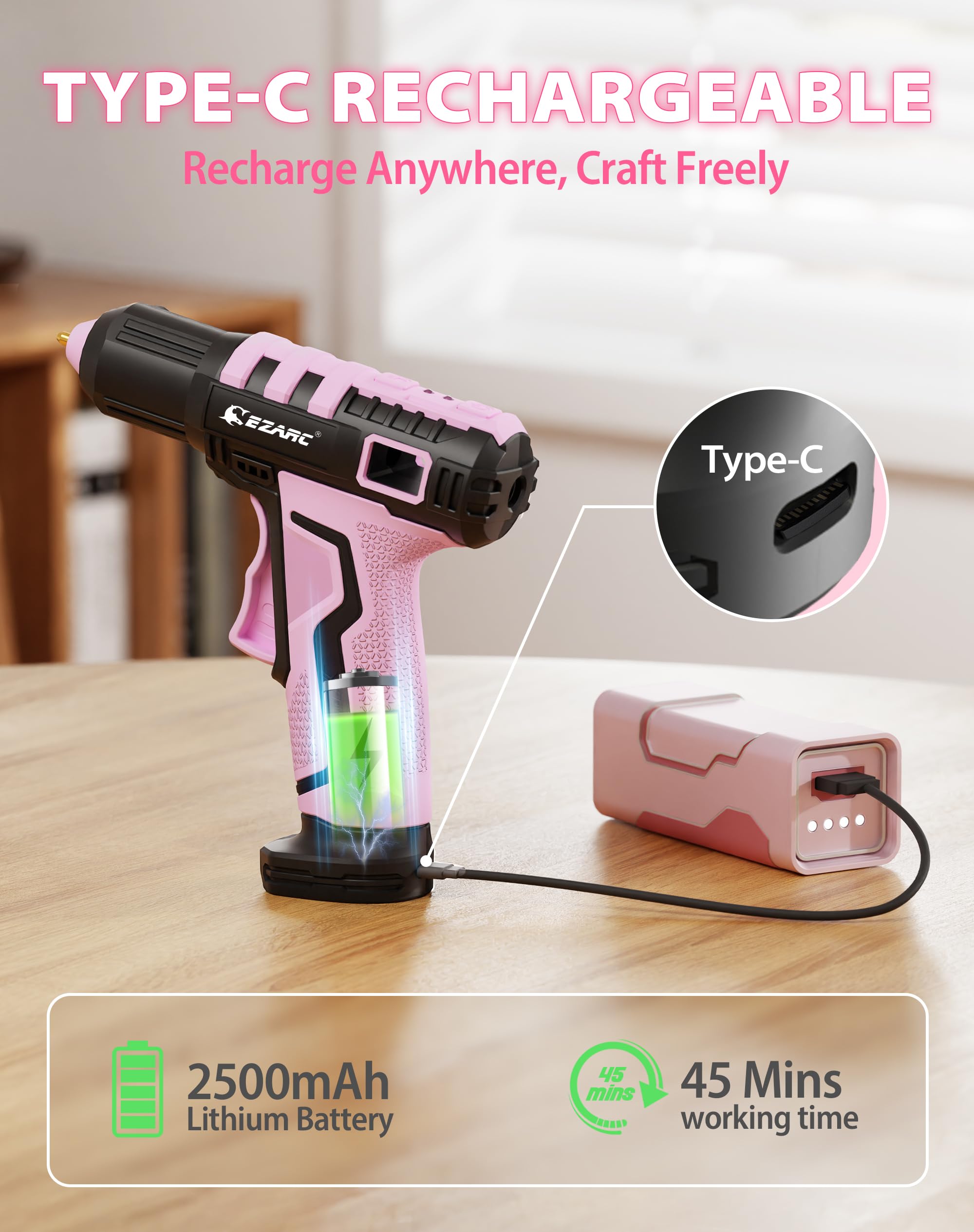 EZARC USB-C rechargeable glue gun ready for on‑the‑go projects