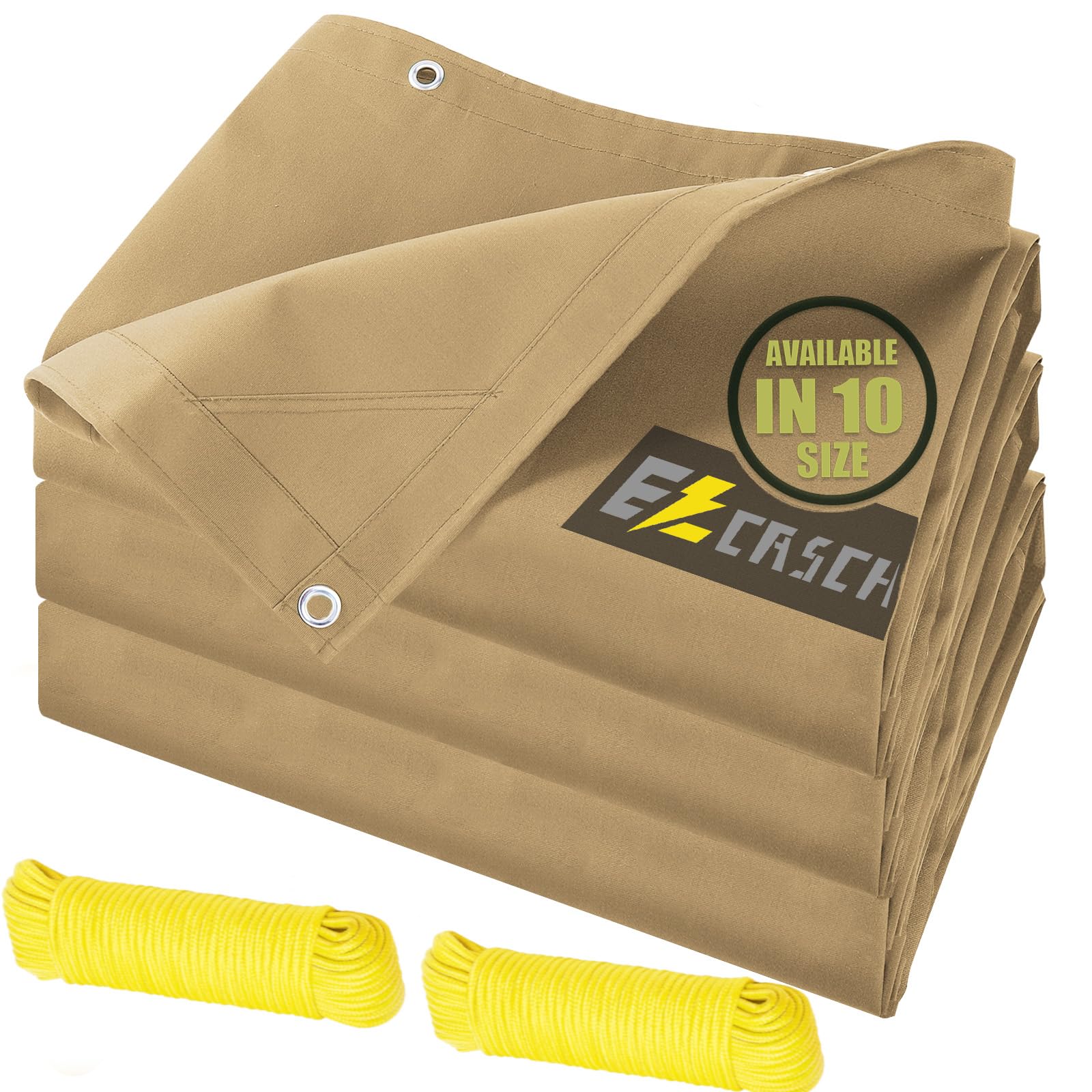 Ezcasch 6x8 canvas tarp in bright yellow with waterproof protection for outdoors.