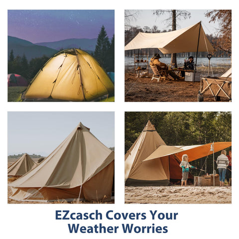 Ropes included provide quick anchoring on tent or truck bed.