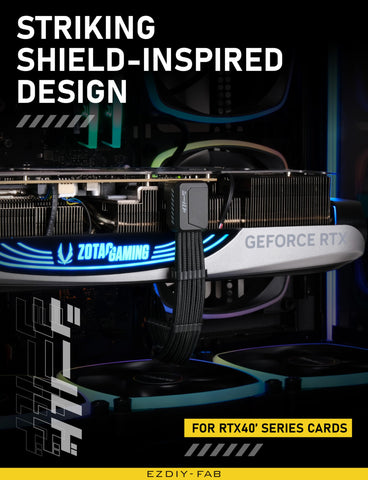 EZDIY-FAB Shield PCIe5.1 front view in black, showcasing compact aesthetics and tidy cable routing