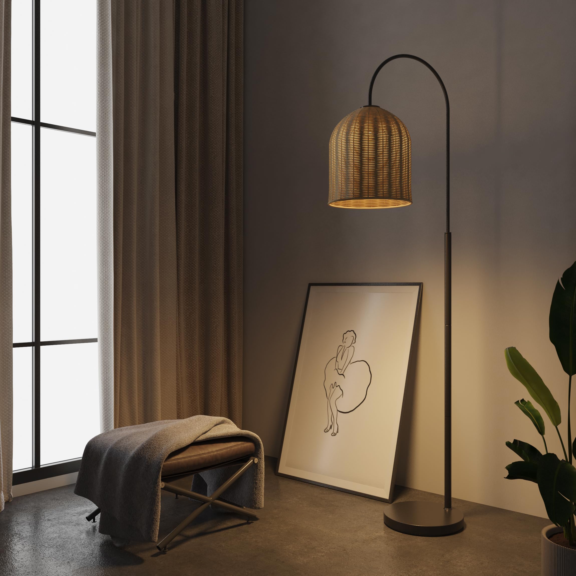 EzeeLum eleven-inch natural rattan shade adds warm ambient light.
