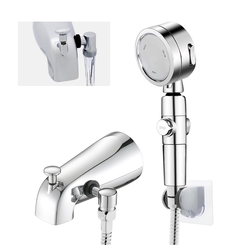 EZEXPREZE chrome tub spout with diverter for easy bath or shower transitions.