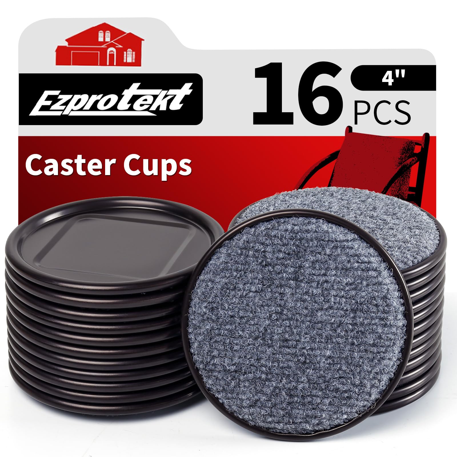 Ezprotekt 4-inch round caster cups assembled, protect furniture legs and floors from scratches.