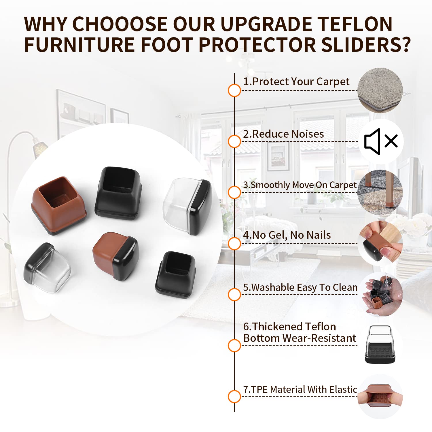 Ezprotekt chair glides shield carpets from scuffs and wear.