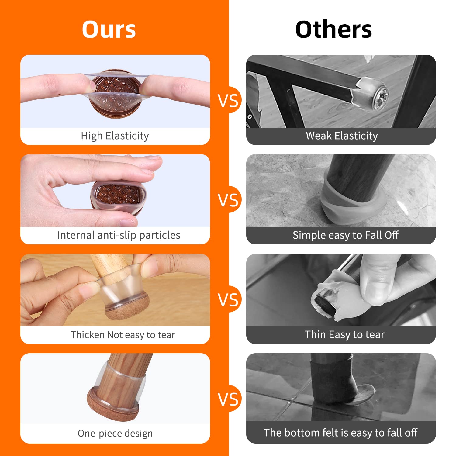 Ezprotekt cups on square legs easy slip-on fit