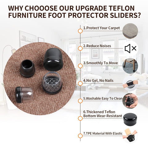 Ezprotekt chair sliders protect carpet from wear and scuffs during rearrangement.