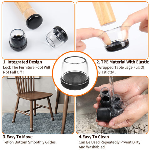 Ezprotekt chair sliders made of durable thermo-plastic elastomer for secure fit.