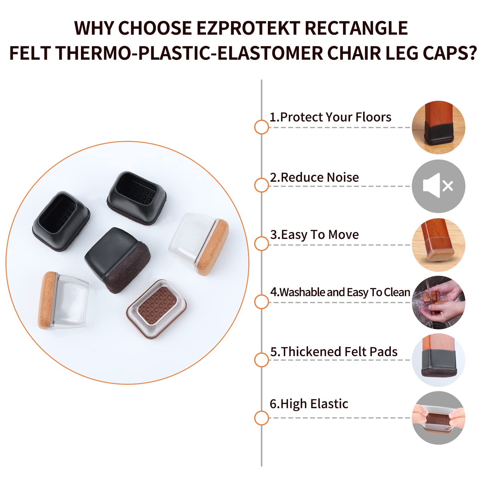 Ezprotekt dining chair leg protectors fit snugly to prevent damage.