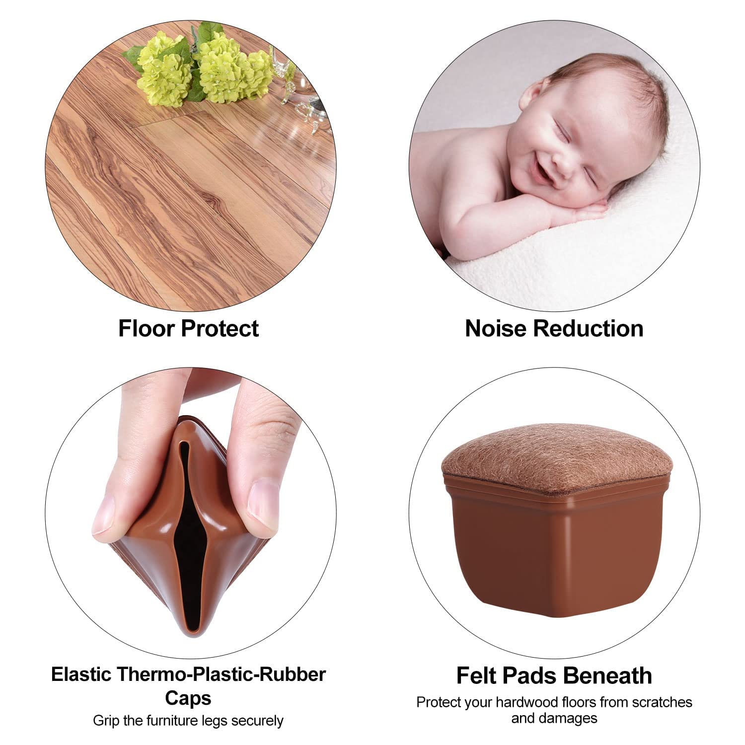 Ezprotekt chair leg cap easily slips on, quick protection without adhesives.