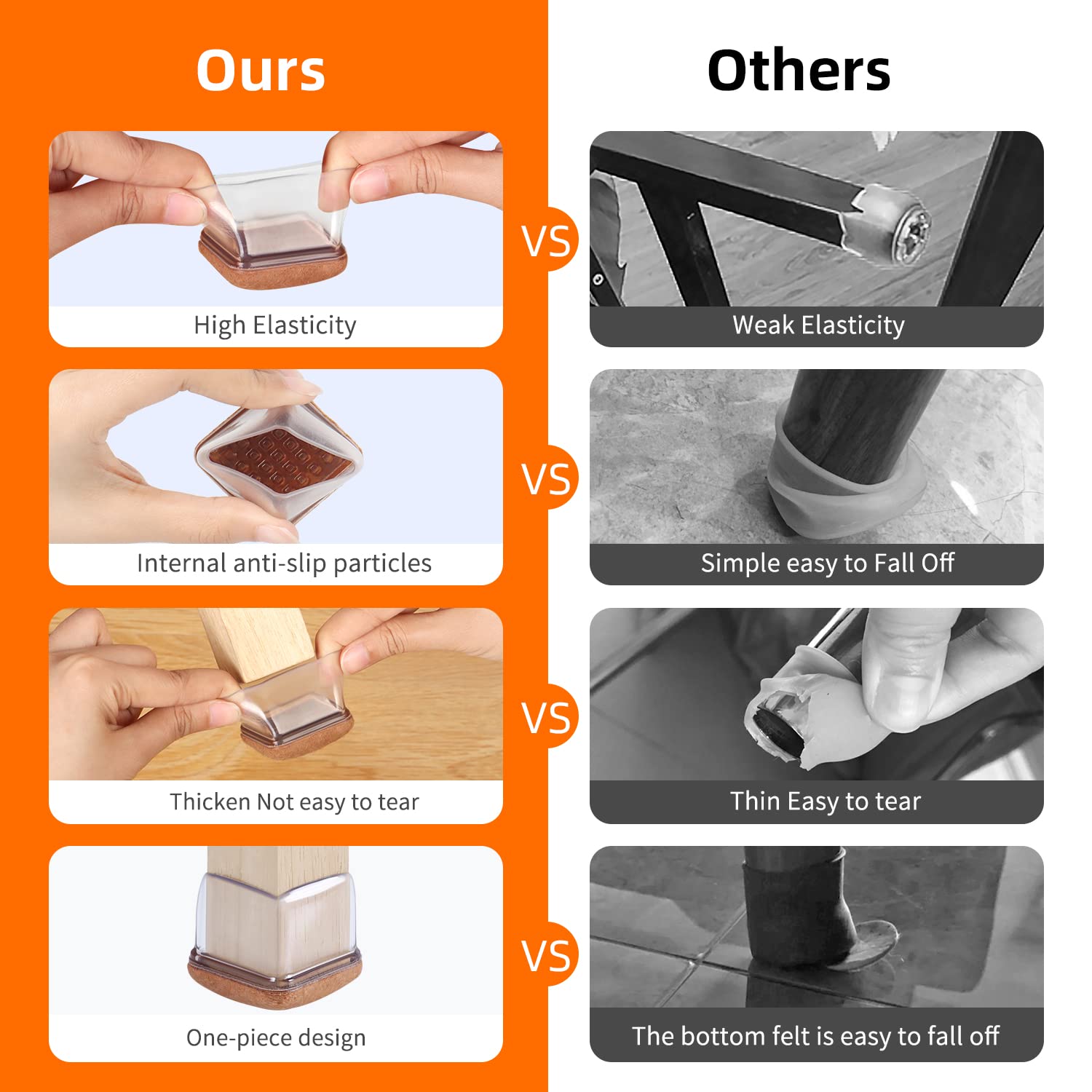 Ezprotekt fits square or round legs for multiple furniture types.