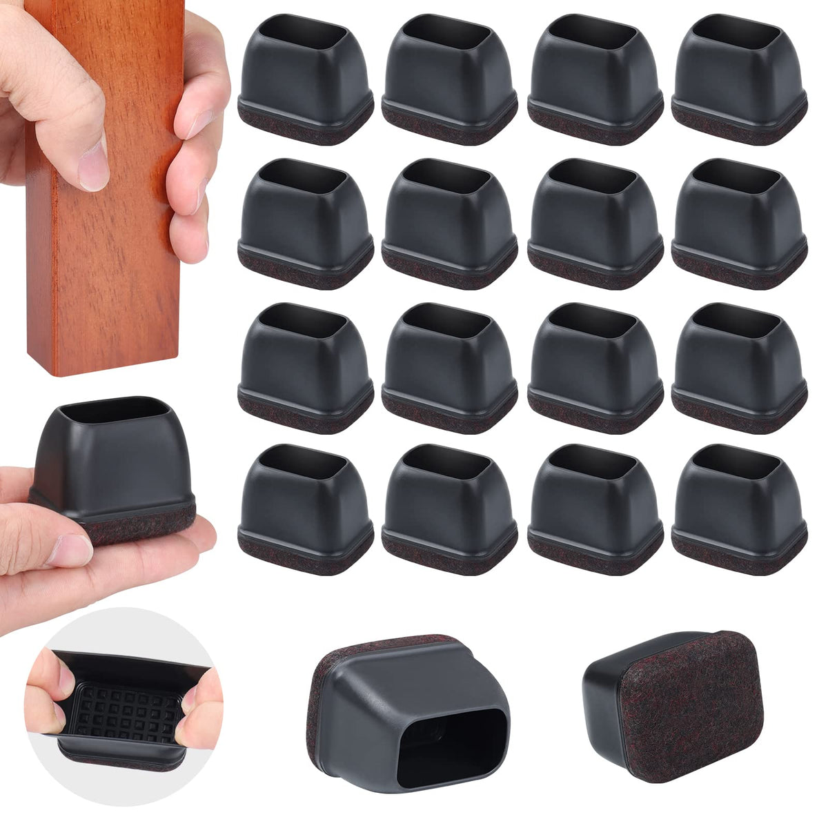 Ezprotekt rectangle chair leg protector cap in black shielding hardwood floors from scratches