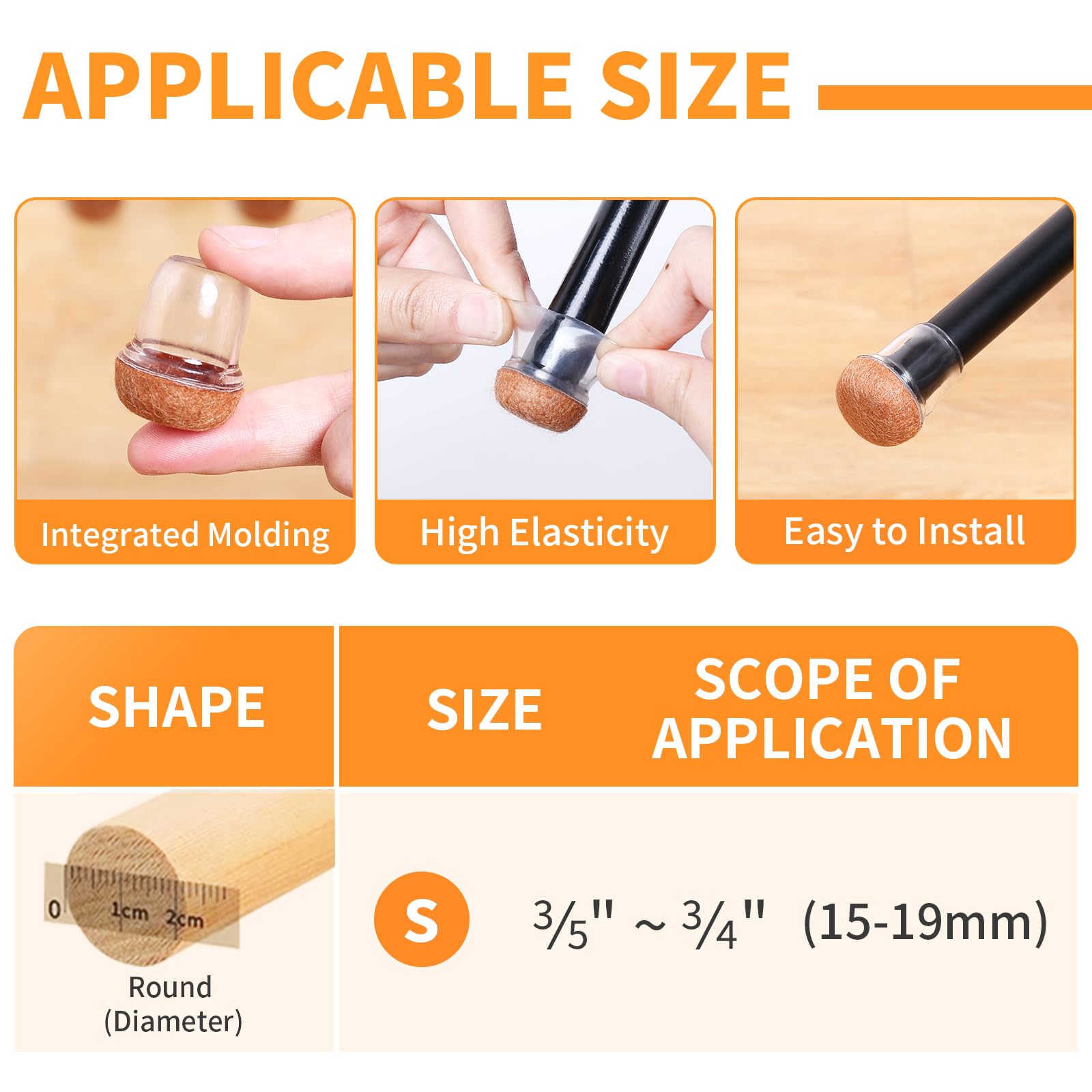 Ezprotekt round chair leg caps slip-on clear silicone for easy protection